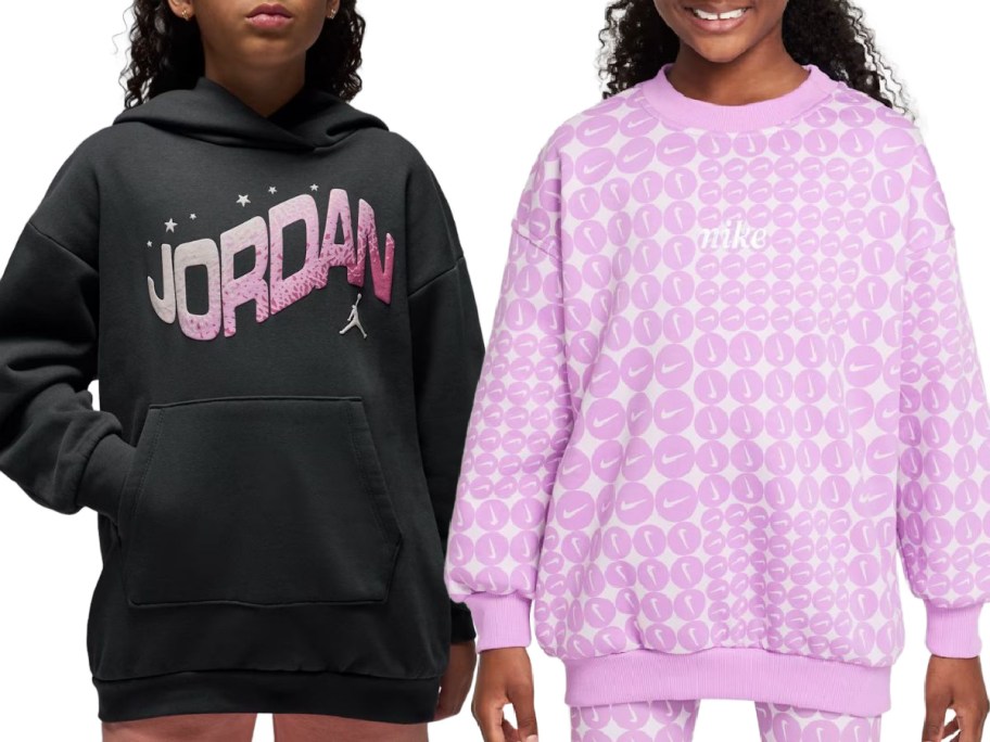 Stock images of two girls wearing Nike Sweatshirts