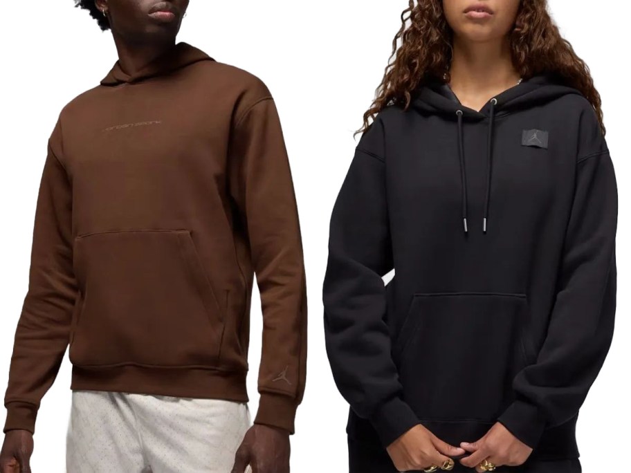 Stock images of a man and a woman wearing Nike hoodies