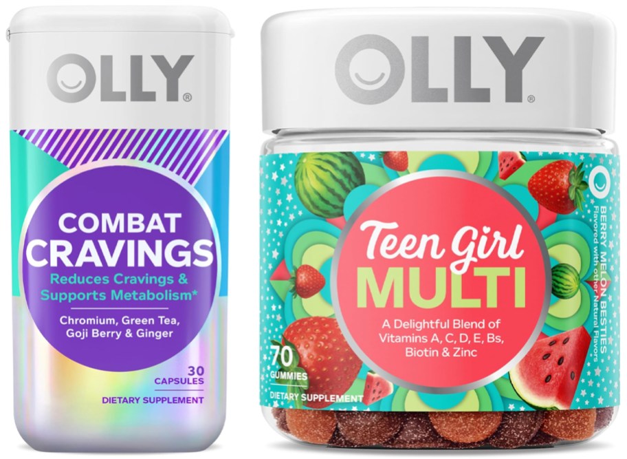 OLLY Combat Cravings, Metabolism &Energy Support Capsules 30-Count, OLLY Teen Girl Gummy Multivitamin 70-Count