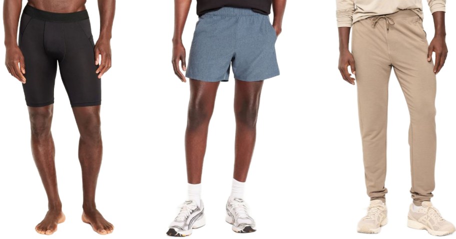 Stock images of 3 men wearing Old Navy Active Bottoms