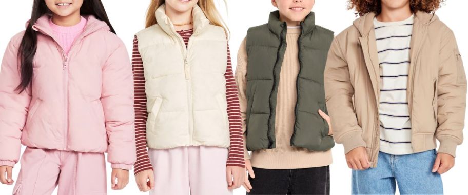 4 kiddos wearing vest and jackets