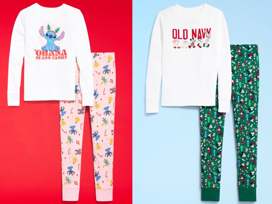 pairs of disney christmas print pajamas