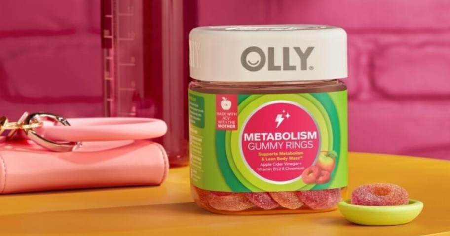 bottle of olly metabolism gummies on table