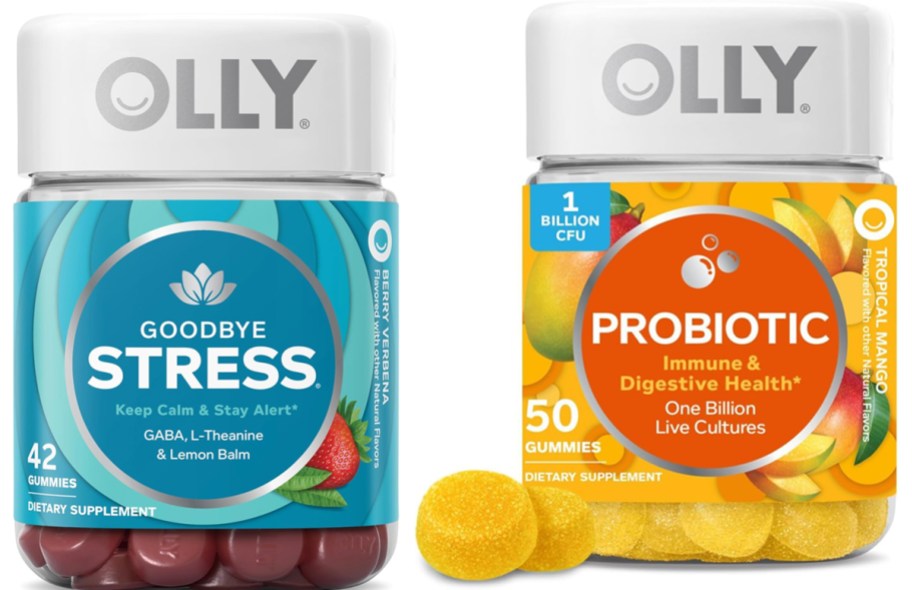 two bottles of OLLY gummy supplements