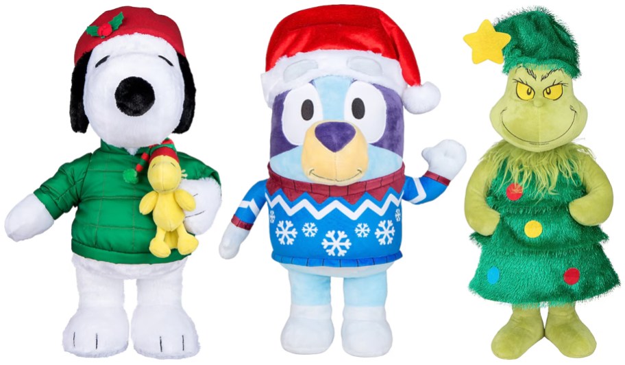 Peanuts 22 Snoopy w: Woodstock, 19 Bluey, The Grinch 22 Plush Greeters