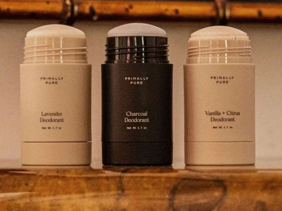 Primally Pure Deodorant Trio on shelf