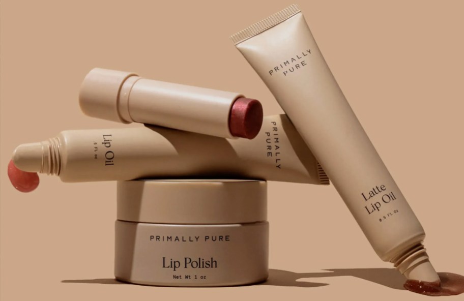 stack of Primally Pure lip products