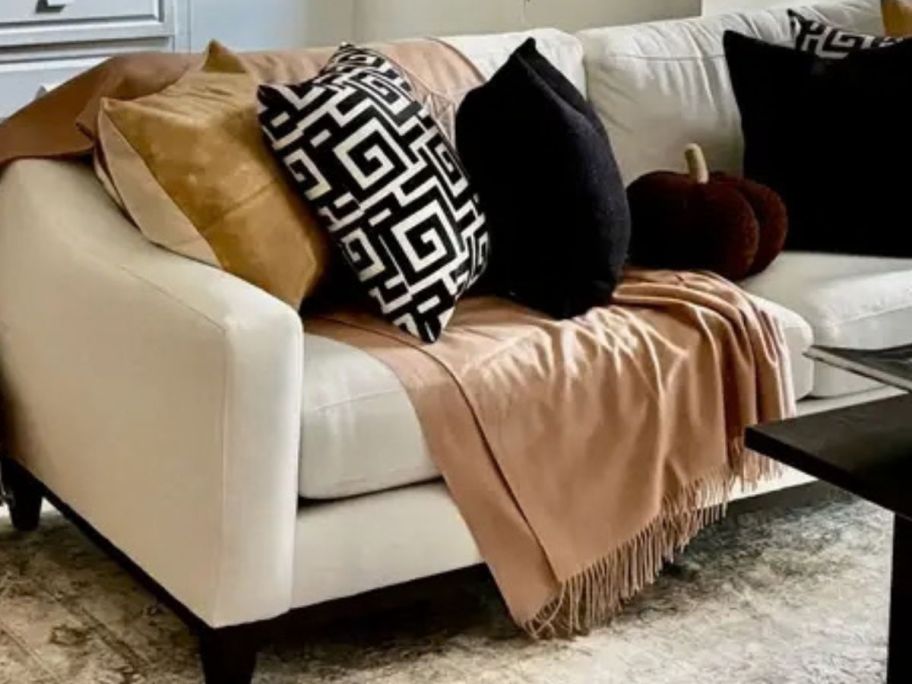 Quince Mongolian Cashmere Throw on couch