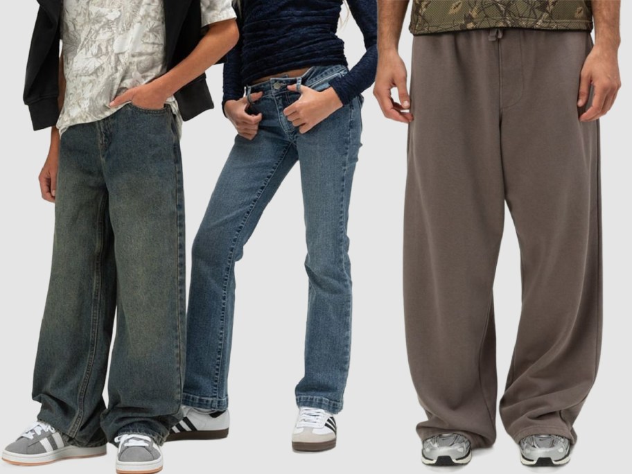 Stock images of Kids and an adult wearing RSQ jeans and sweatpants