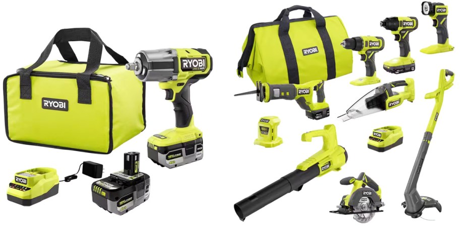 Ryobi power tool kits with batteries and chargers
