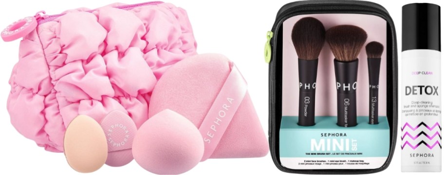 sephora sponge set, brush set and cleaner