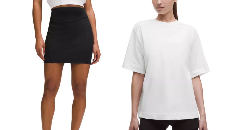 lululemon Scuba black skirt and white t-shirt
