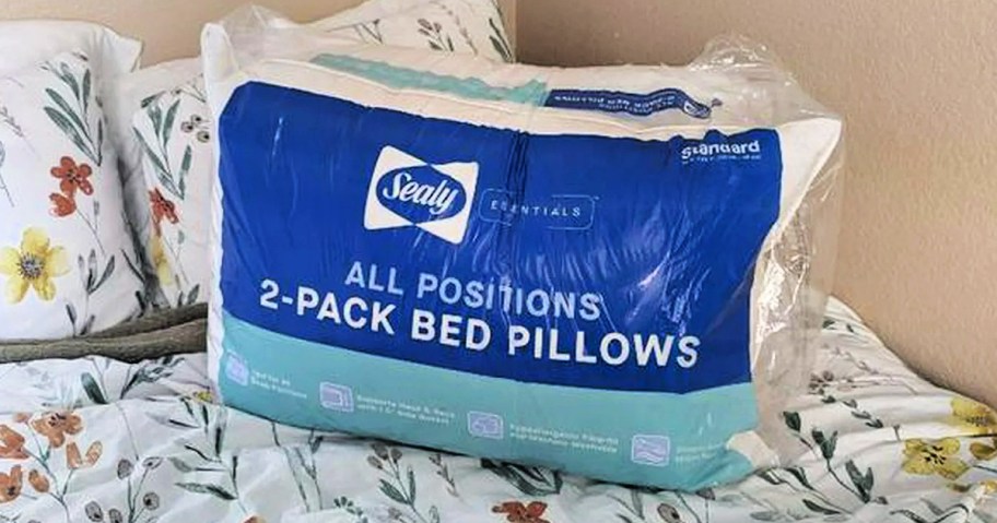 Sealy all position two pack bed pillows on top of bed