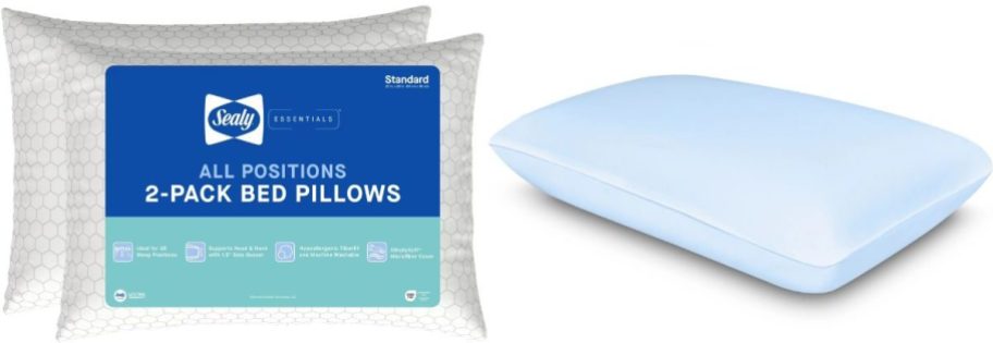 Stock images of two sealy standard pillows and a memory foam pillow