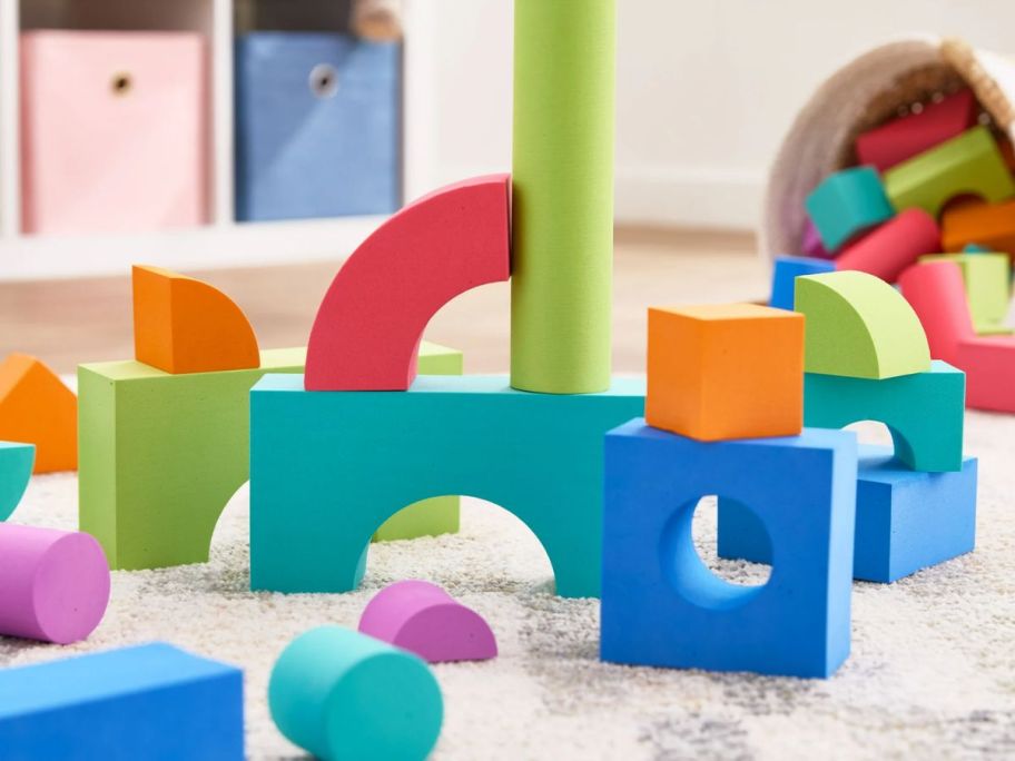 a room full of colorful foam blocks