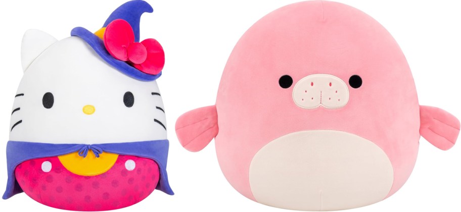 hello kitty witch and pink manatee squishmallows plush