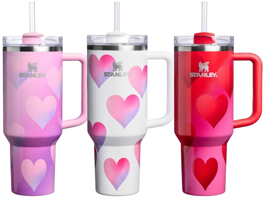 3 tumblers with hearts on them