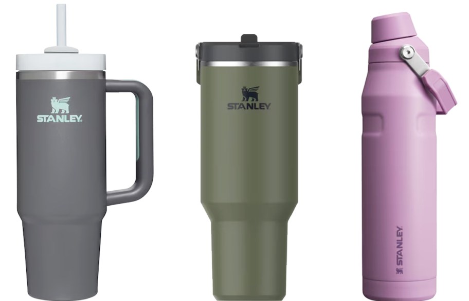 3 stanley tumblers and bottles