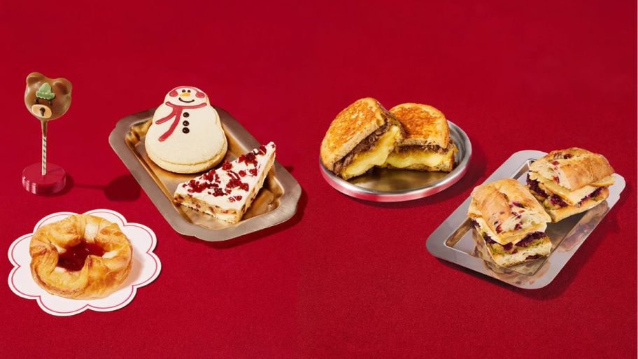Starbucks holiday treats with red background