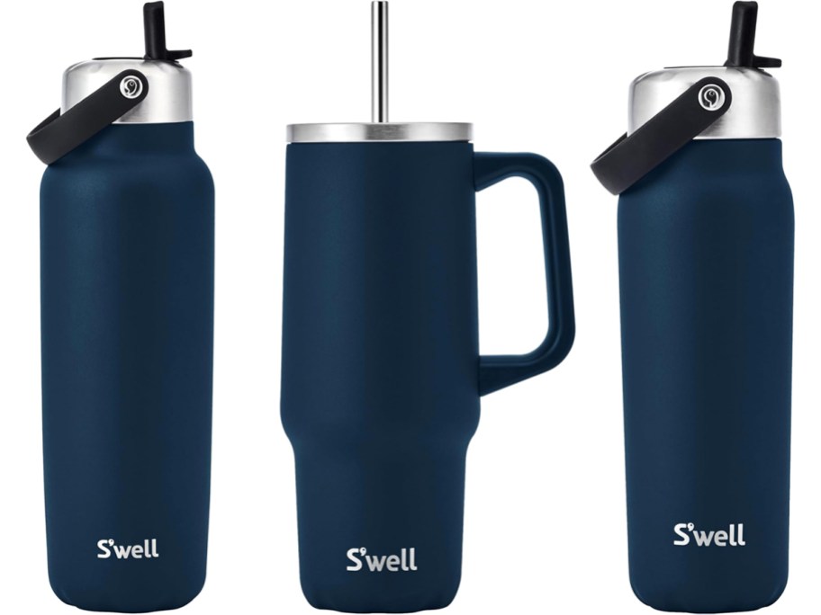 3 navy blue S'well Water Bottles & Tumblers