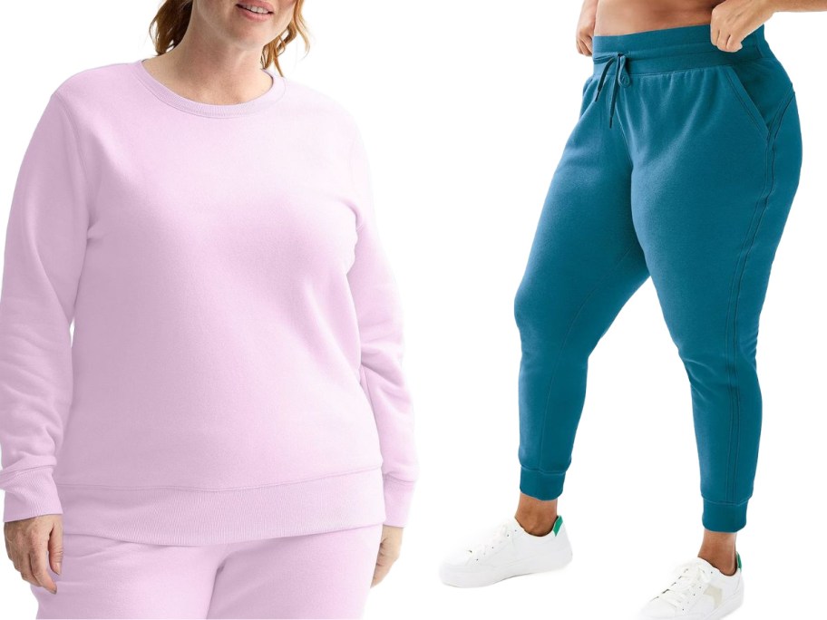 Two women wearing Tek Gear Sweatshirt and joggers