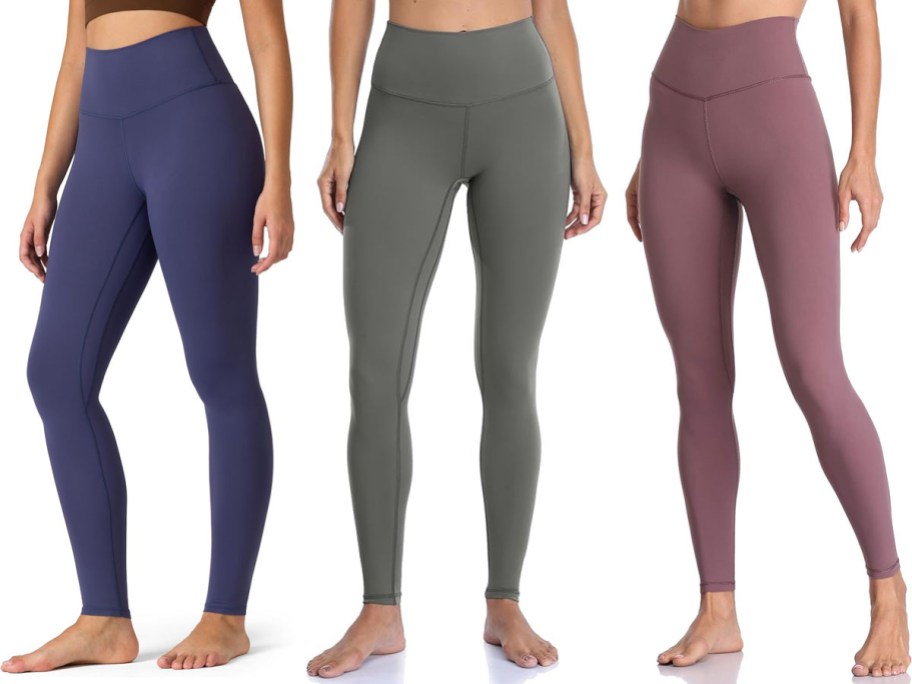 Three Colors of leggings being worn by women