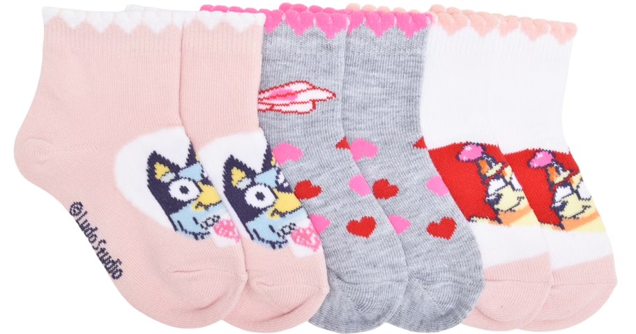 3 pairs of bluey valentine's socks