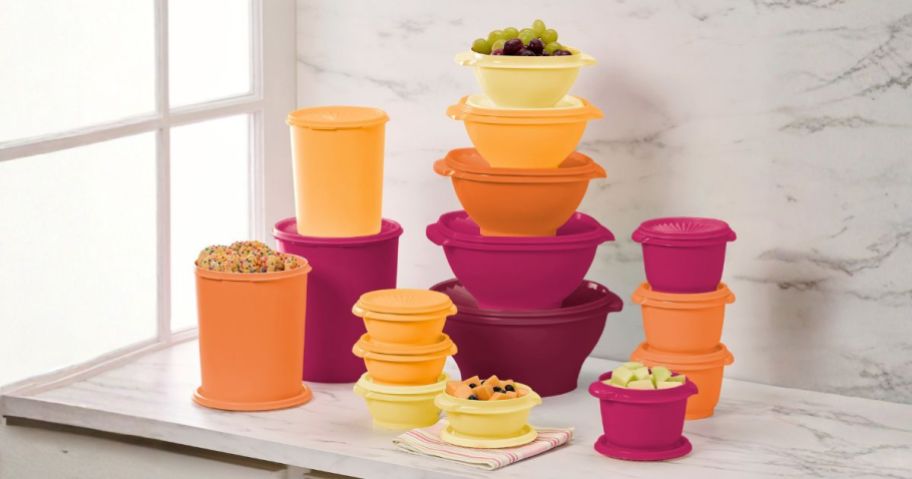 Tupperware 32-Piece Servalier Bowls & Canisters Set on counter