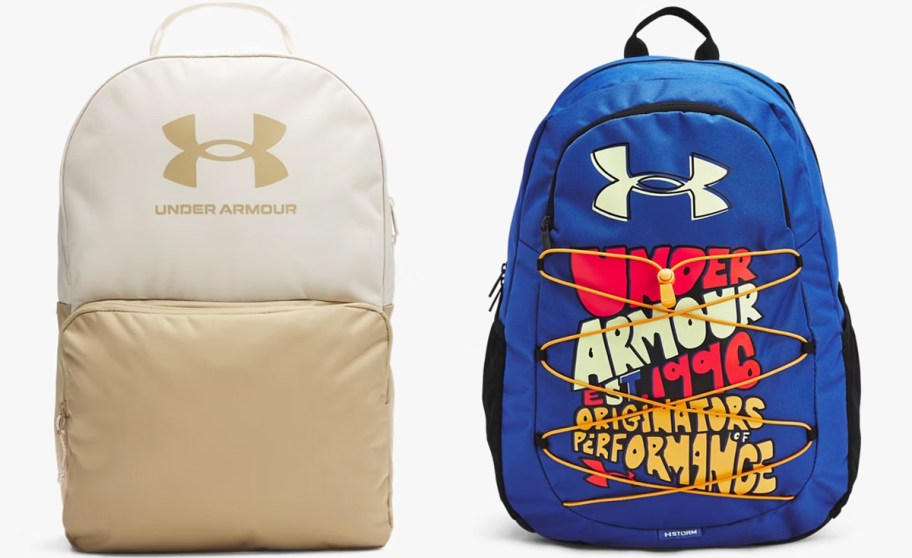white/gold and blue under armour backpacks
