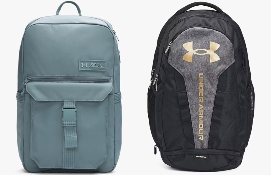 blue and black/grey under armour backpacks