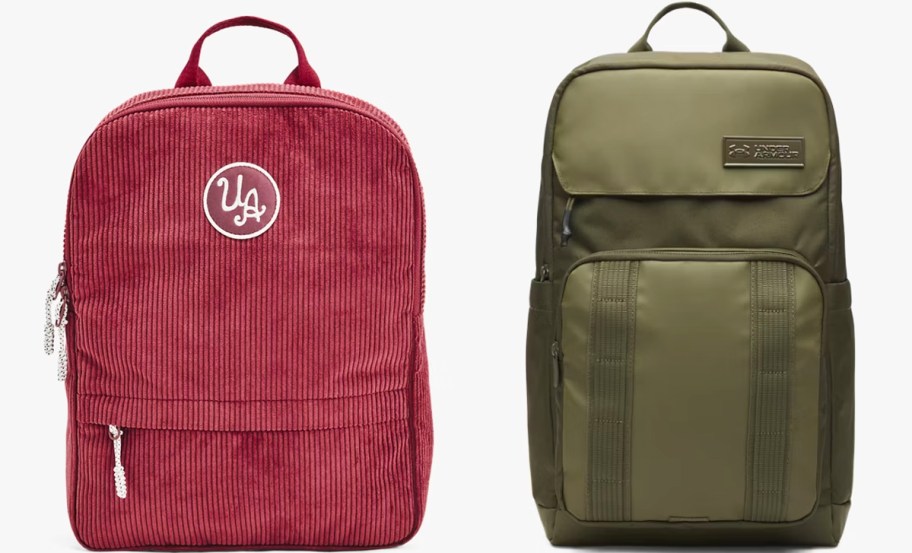 red and green under armour backpacks