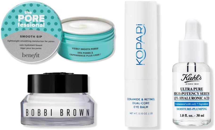 Stock images of skincare by Bobbi Brown, Benefit, Kopari and Kiehl's