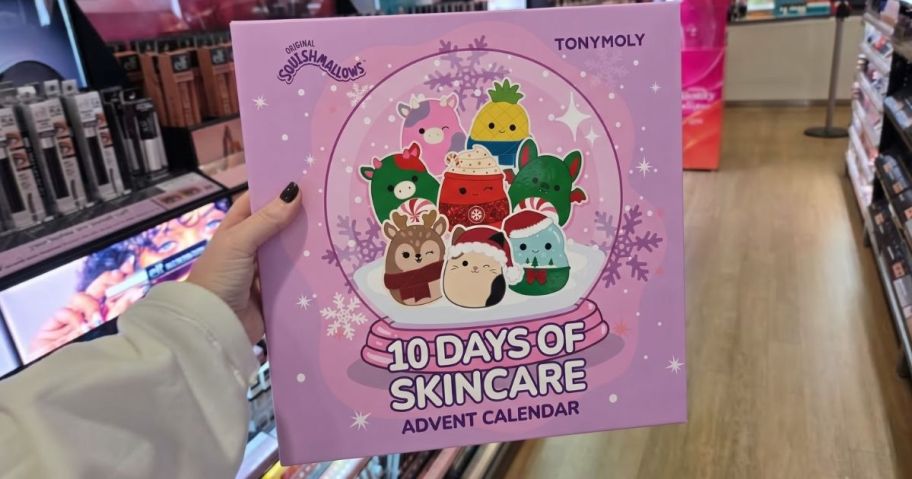 Hand holding a Tony Moly Squishmallows Advent Calendar