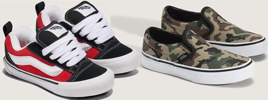 black/red and camo print vans sneakers