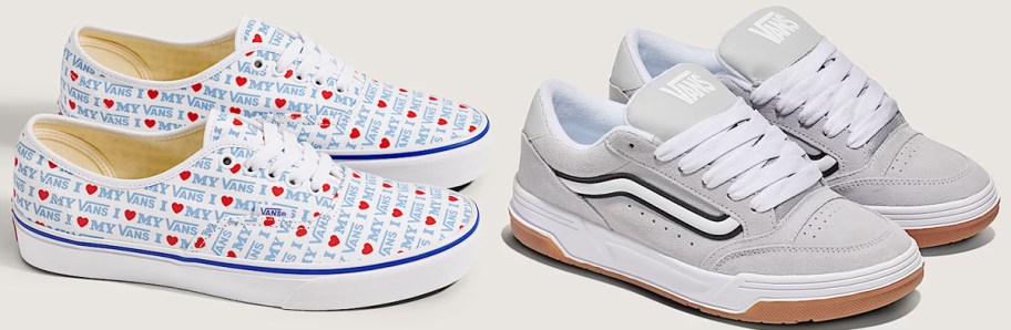 white and light grey pairs of vans sneakers