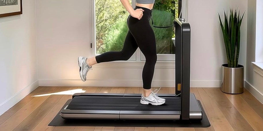 woman running on walking pad
