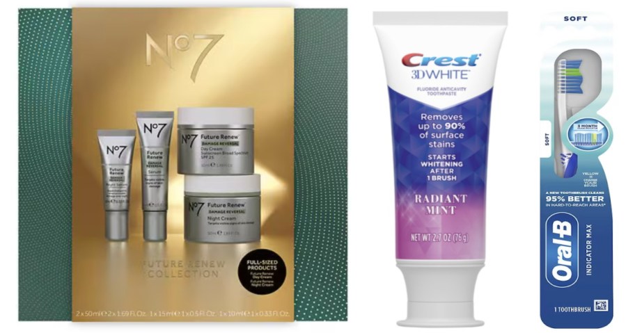 beauty gift set, toothpaste and toothbrush