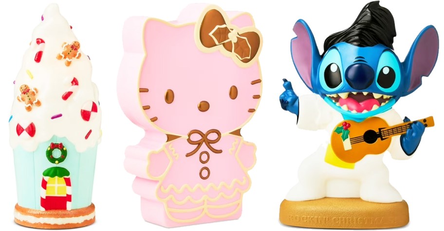 cupcake, hello kitty, and stitch blow molds