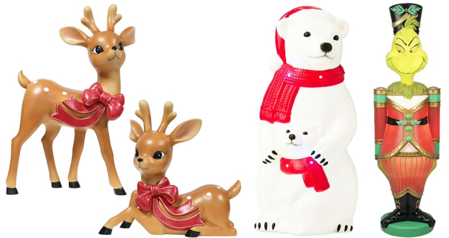 deer, polar bears, and grinch blow molds