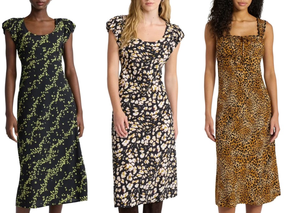 Stock images of 3 women wearing dresses