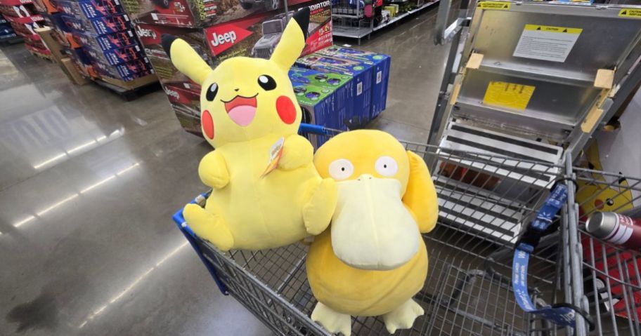 Giant Pokemon Plush in a Walmart shopping cart