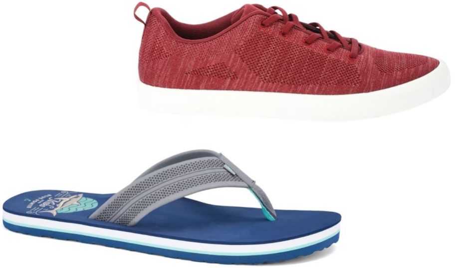 Stock images of men's flip flop and knit shoe from Walmart