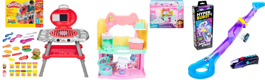 Play-Doh, Gabby's Dollhouse, and Hyper Burst playsets