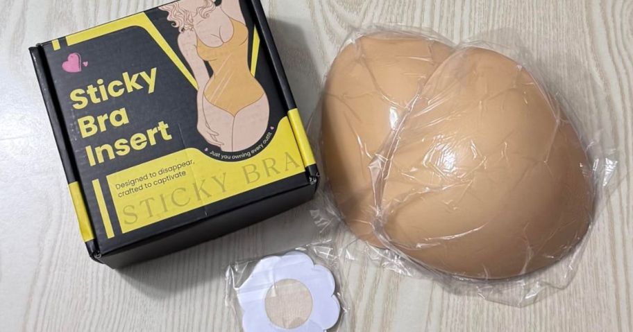 adhesive bra inserts next to box