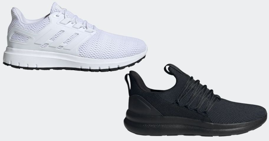 2 running shoes in white and black