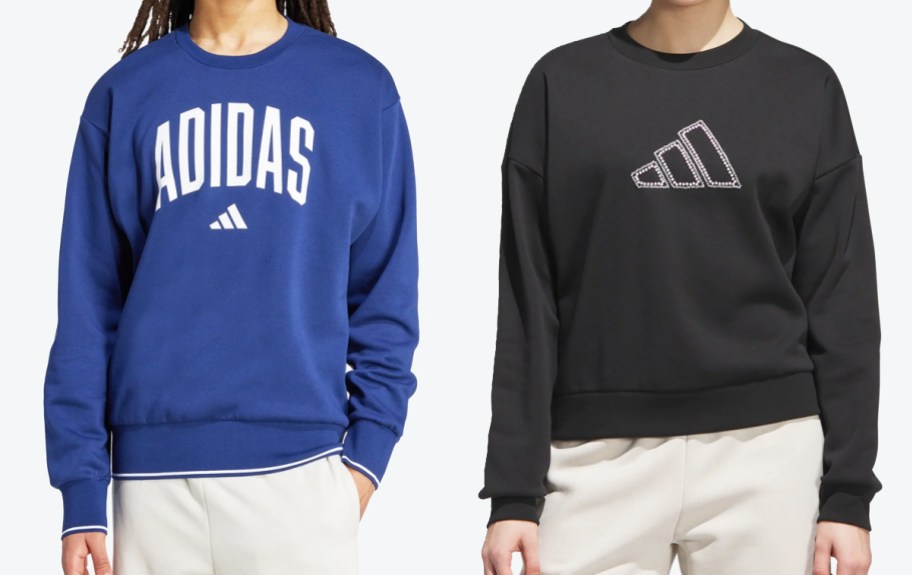 man and woman in blue and black adidas sweatshirts