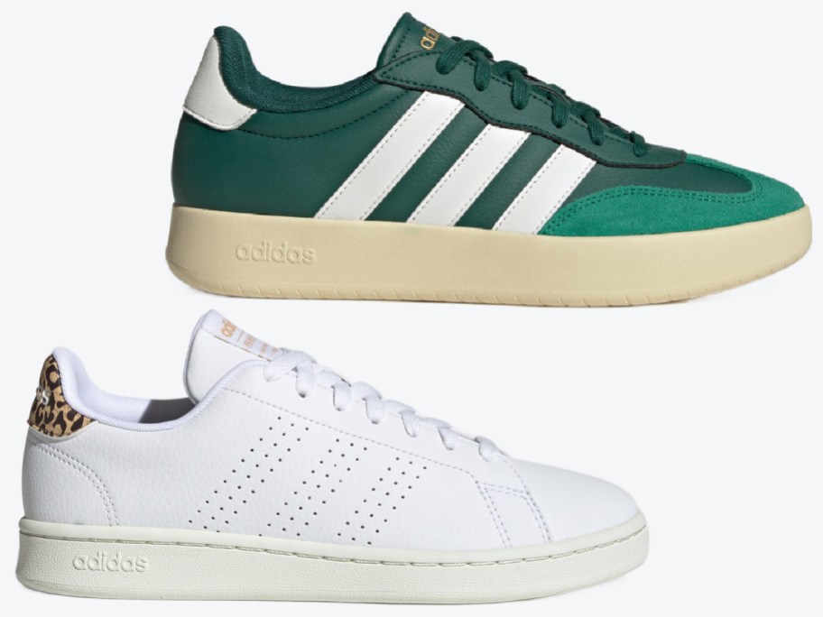 Two pairs of adidas shoes.