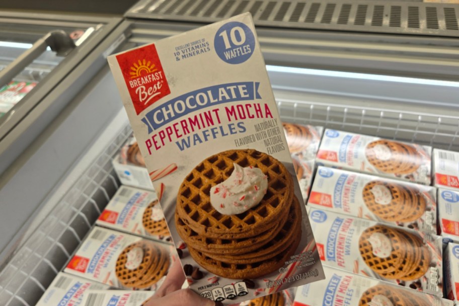 hand grabbing box of waffles