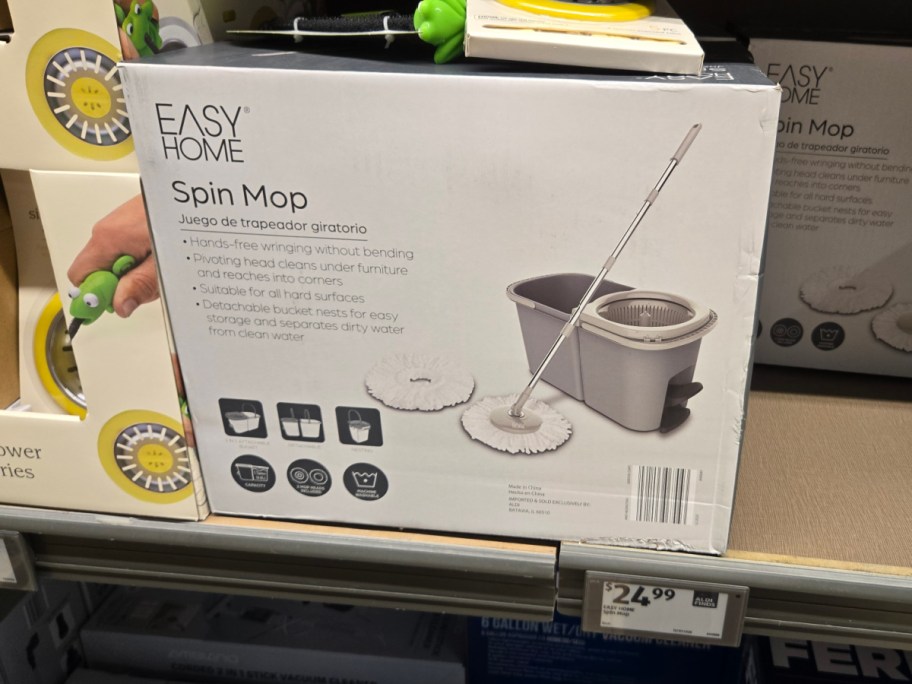 A spin mop on the shelf at Aldi.