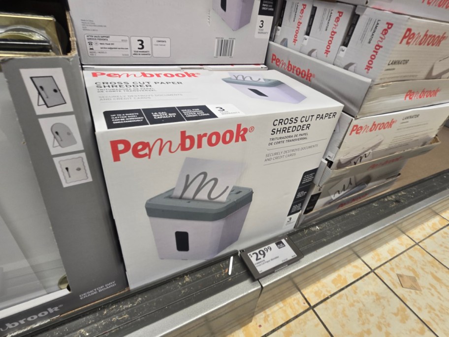 A paper shredder on a shelf at Aldi.